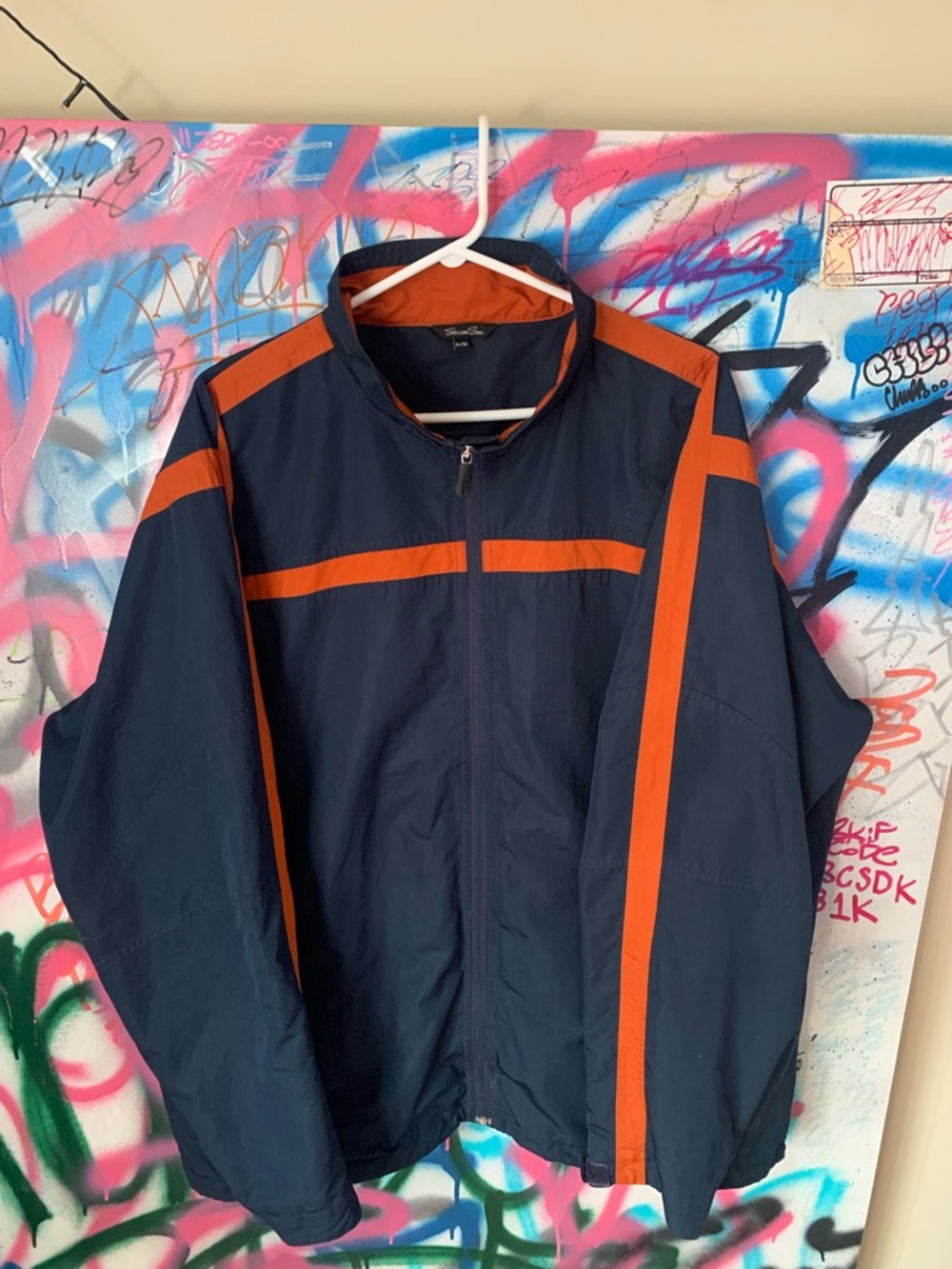 Vintage Second Skin Y2K Windbreaker Navy and Orange
